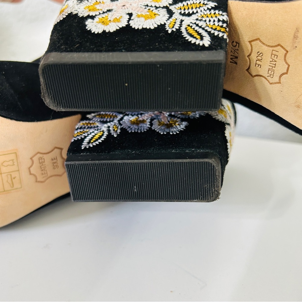 Tory Burch Floral Embroidered Block Heel Slide Sandals In Black 5.5 - Picture 6 of 14